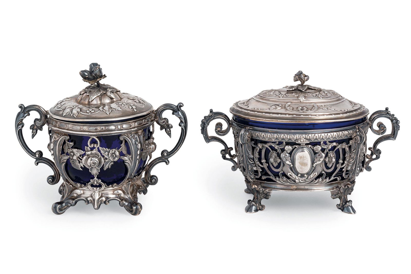 DUE ZUCCHERIERE IN ARGENTO E VETRO, FRANCIA, XIX-XX (1 of 1)