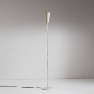 ANGELO LELII: Lampada da terra mod. Luminator. Marmo, ottone e metallo verniciati. Produzione Arredoluce anni '50 Altezza cm 200 A FLOOR LAMP BY A. LELII 'La luce come elemento decorativo, in Rivista dell'Arredamen