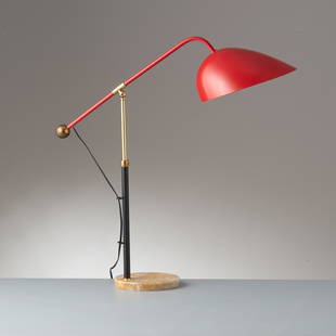ANGELO BROTTO: Lampada da tavolo mod. n. 5023. Marmo, metallo verniciato, ottone, alluminio verniciato. Produzione Esperia anni 50. Altezza massima cm 75 A TABLE LAMP BY A. BROTTO Catalogo Esperia Buone condizioni g