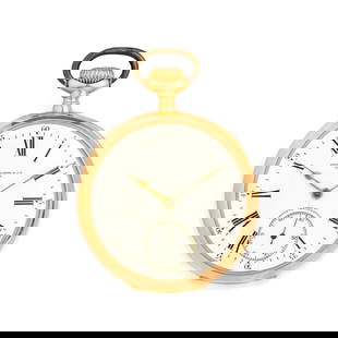 PATEK PHILIPPE GONDOLO & LABOURIAU, MODELLO XXL,: OROLOGIO DA TASCA, CIRCA 1928 cassa in oro rosa diametro 56 mm, seriale 246392, decorata nel fondello con un motivo a guilloché radiale, parapolvere firmato, quadrante in smalto bianco con numeri