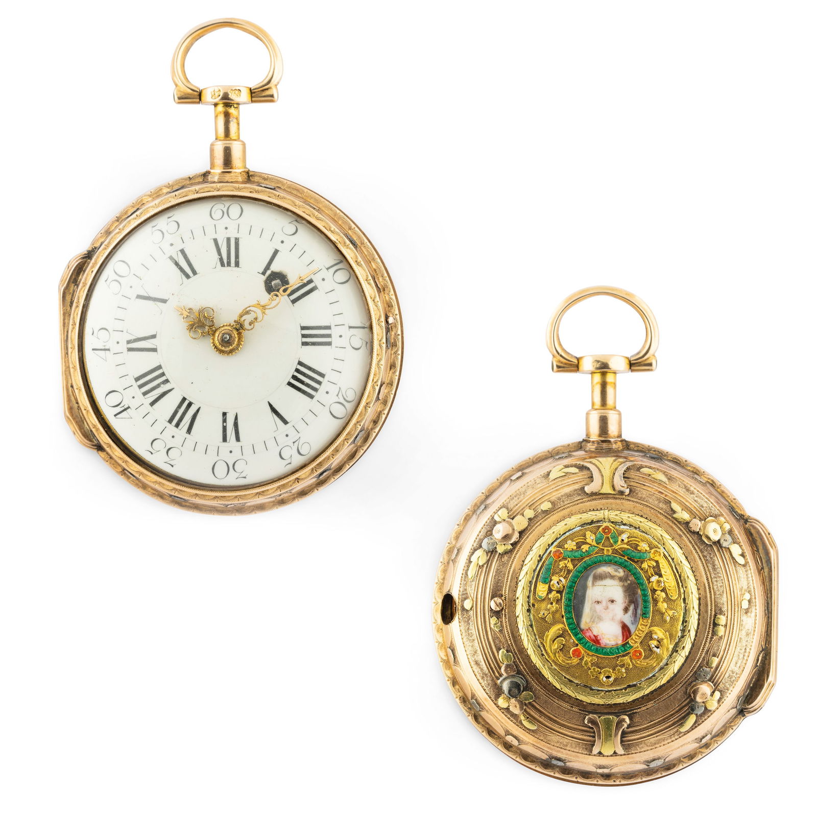 GAMOT A LILLE, OROLOGIO DA TASCA IN ORO CON MINIATURA, (1 of 3)