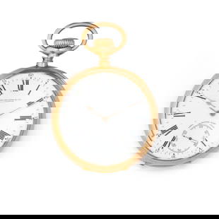 PATEK PHILIPPE GONDOLO, OROLOGIO DA TASCA IN ORO,: SVIZZERA 1927 CIRCA cassa in oro giallo diametro 56 mm, seriale n. 238482, quadrante in smalto bianco con numeri romani per le ore, arabi in 5 per i minuti, lancette a pera in oro giallo, piccoli seco