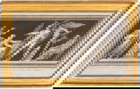 PIERRE MICHEL ALIX: (Honfleur, 1762 - Parigi, 1817) da Jean Guillaume Moitte Avec ou Dessus - Je paye l'intérêt de ma mauvuise mine Coppia di incisioni, entro cornice in legno dorato di epoca coeva; difetti, mi