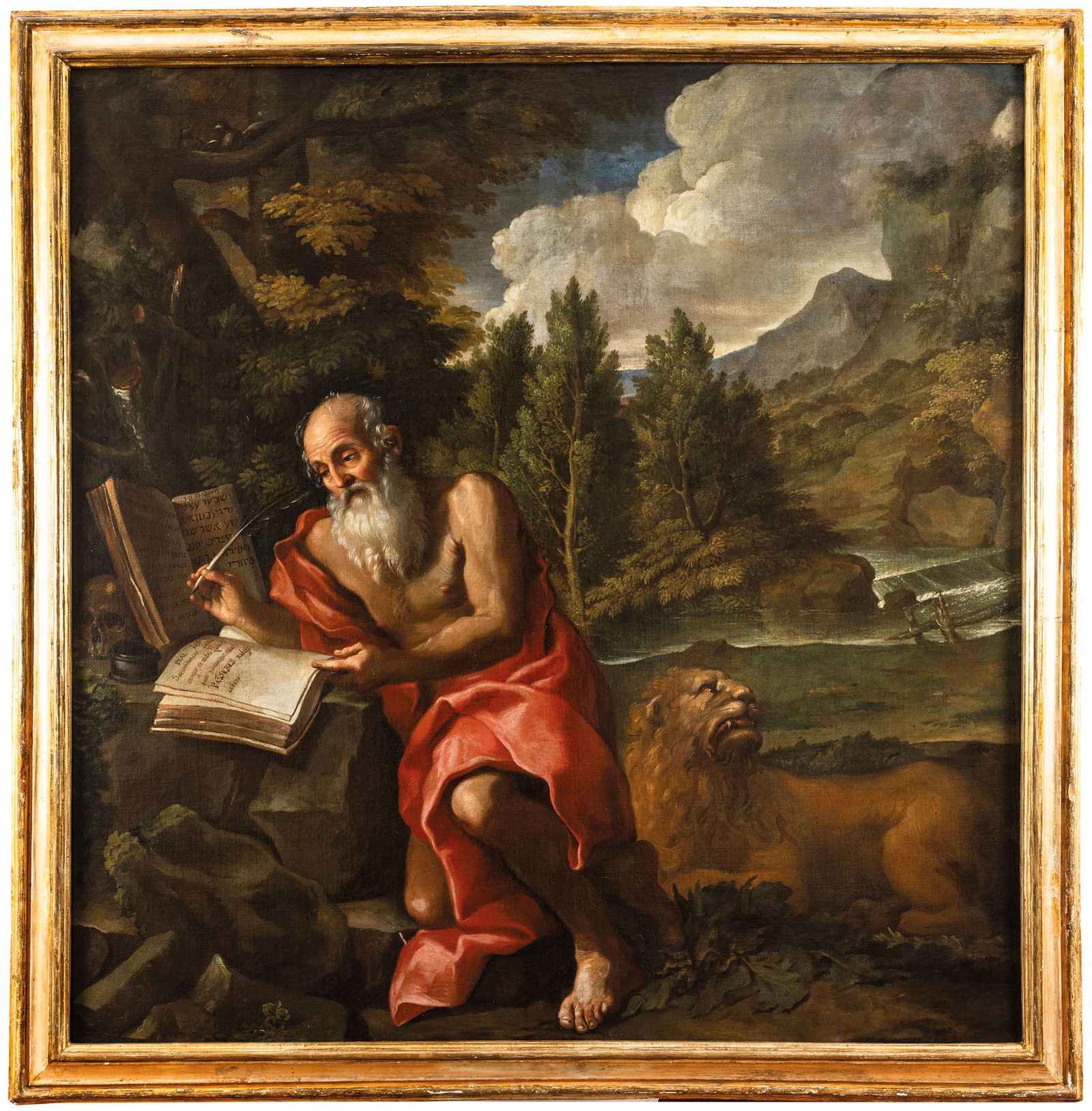 GIROLAMO MUZIANO (seguace di): (Acquafredda, 1528/1532 - Roma, 1592) San Girolamo Olio su tela, cm 157X163 Girolamo Muziano, bresciano di nascita ma romano d'adozione, nel 1560 entrava al servizio del cardinale Ippolito II d'Este c