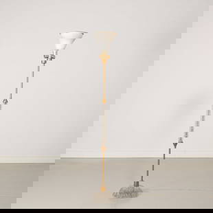 ARCHIMEDE SEGUSO: Lampada da terra. Vetro lavorato a caldo, metallo dorato, alluminio verniciato a caldo. Produzione Seguso Vetri d'Arte, anni '50. cm 178x25 A FLOOR LAMP BY A. SEGUSO Discrete condizioni generali. Picc
