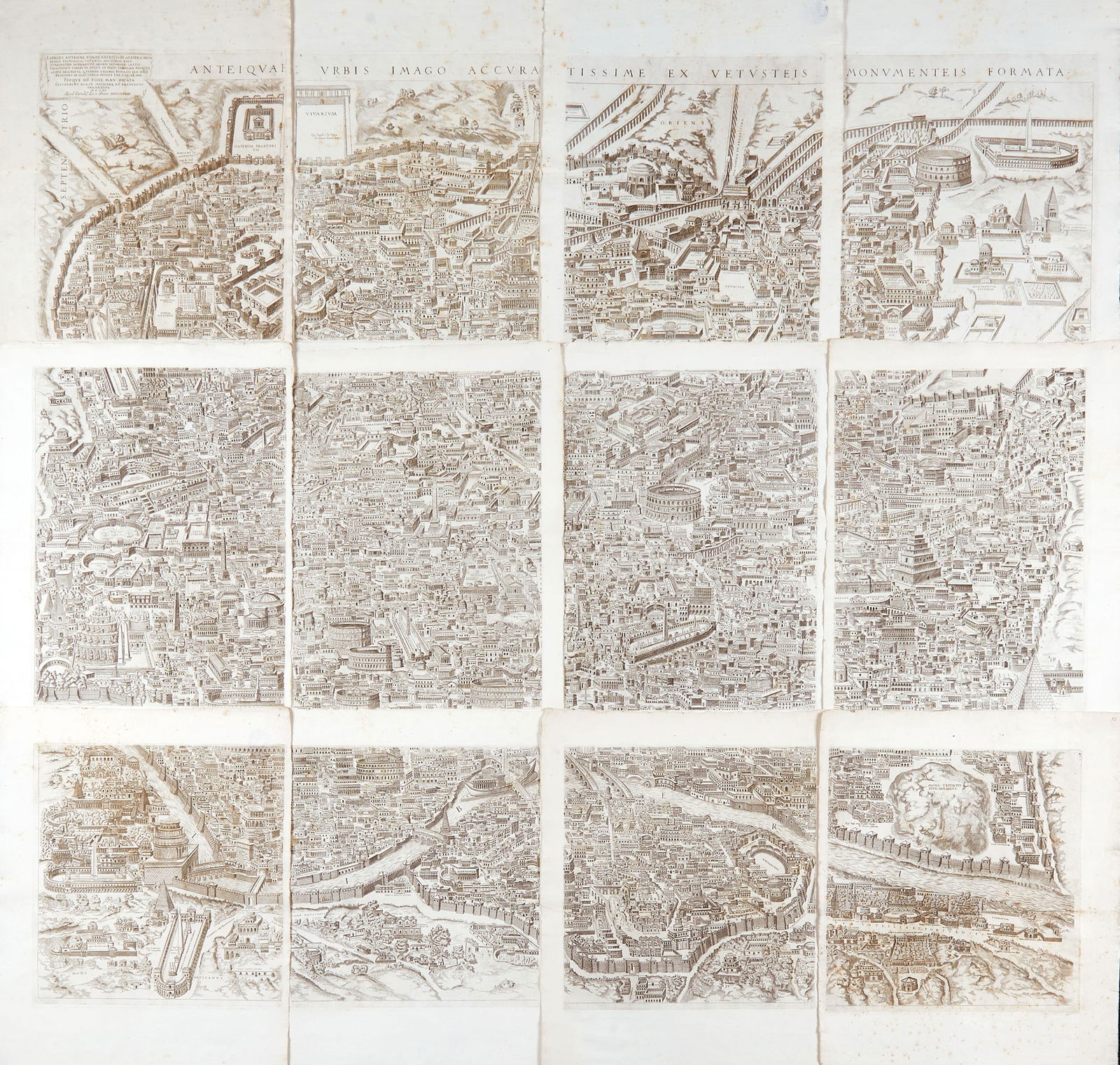 PIRRO LIGORIO (1513-1583). Antiquae urbis imago: accuratissime ex vetusteis monumentmenteis formata. Rome: Carlo Losi, 1773. Very rare reimpression, with only one previous auction result (RBH) of this map of ancient Rome drawn by Pirro Ligorio, engr
