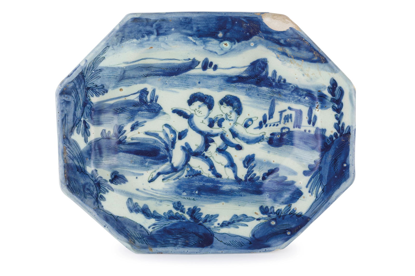 PIATTO DI SERVIZIO IN MAIOLICA BIANCA E BLU, FORNACE (1 of 1)