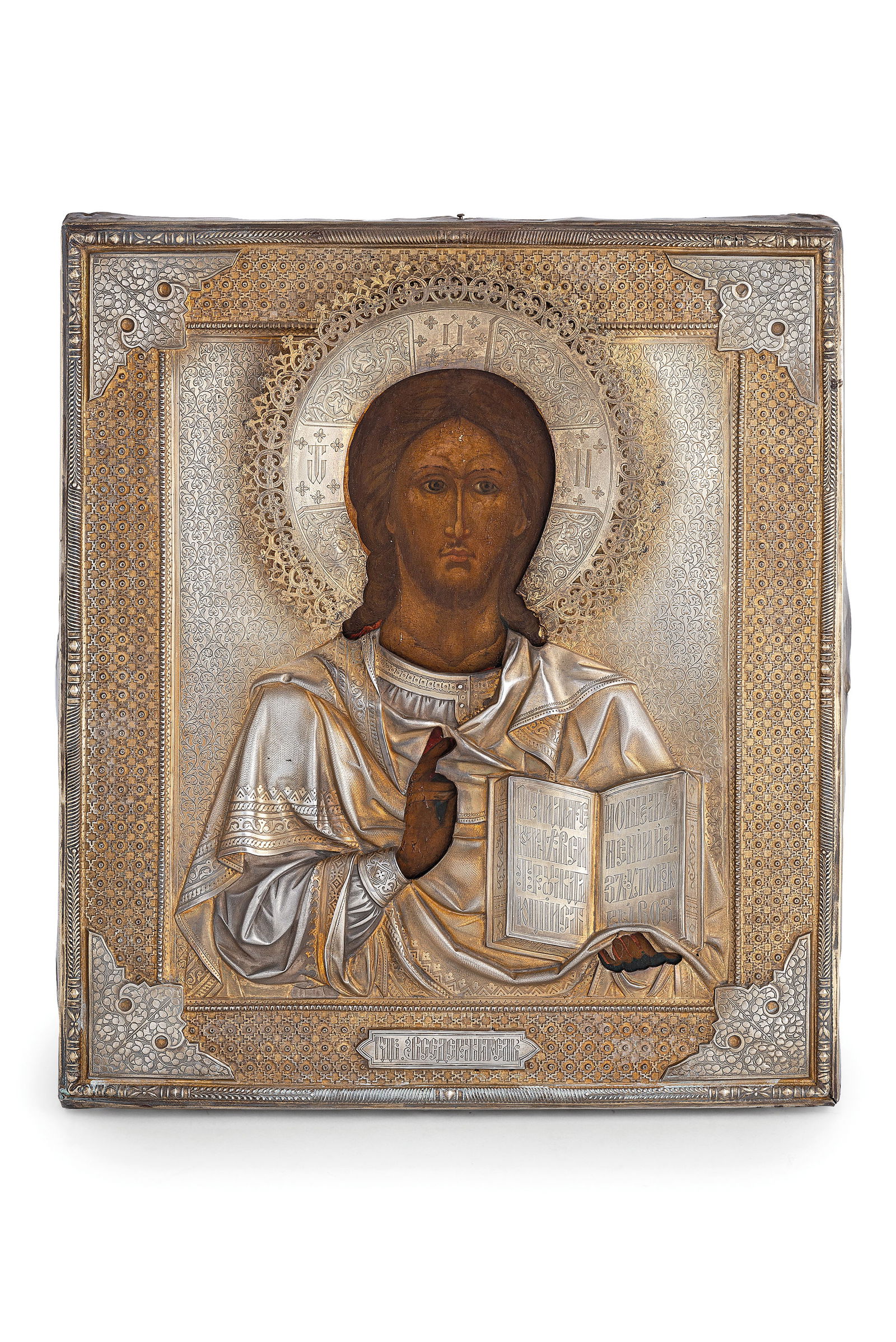 ICONA RAFFIGURANTE CRISTO CON RIZA IN ARGENTO DORATO, (1 of 1)