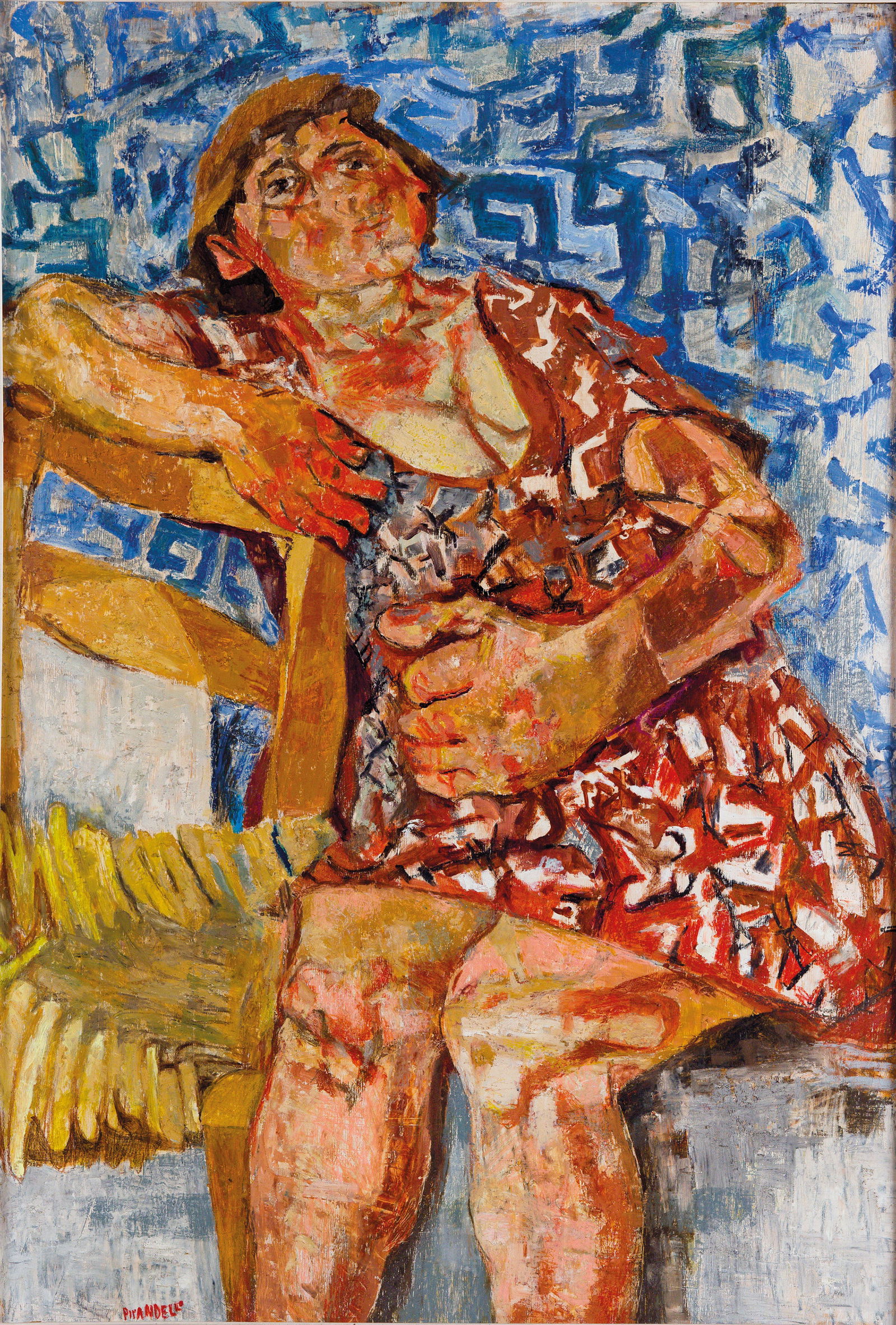 FAUSTO PIRANDELLO: Roma 1899 - 1975 Donna seduta, anni '50 Olio su tavola, cm 103 x 68,5 Firmato in basso a sinistra Si ringrazia l'Archivio Pirandello per aver confermato verbalmente l'autenticità dell'opera