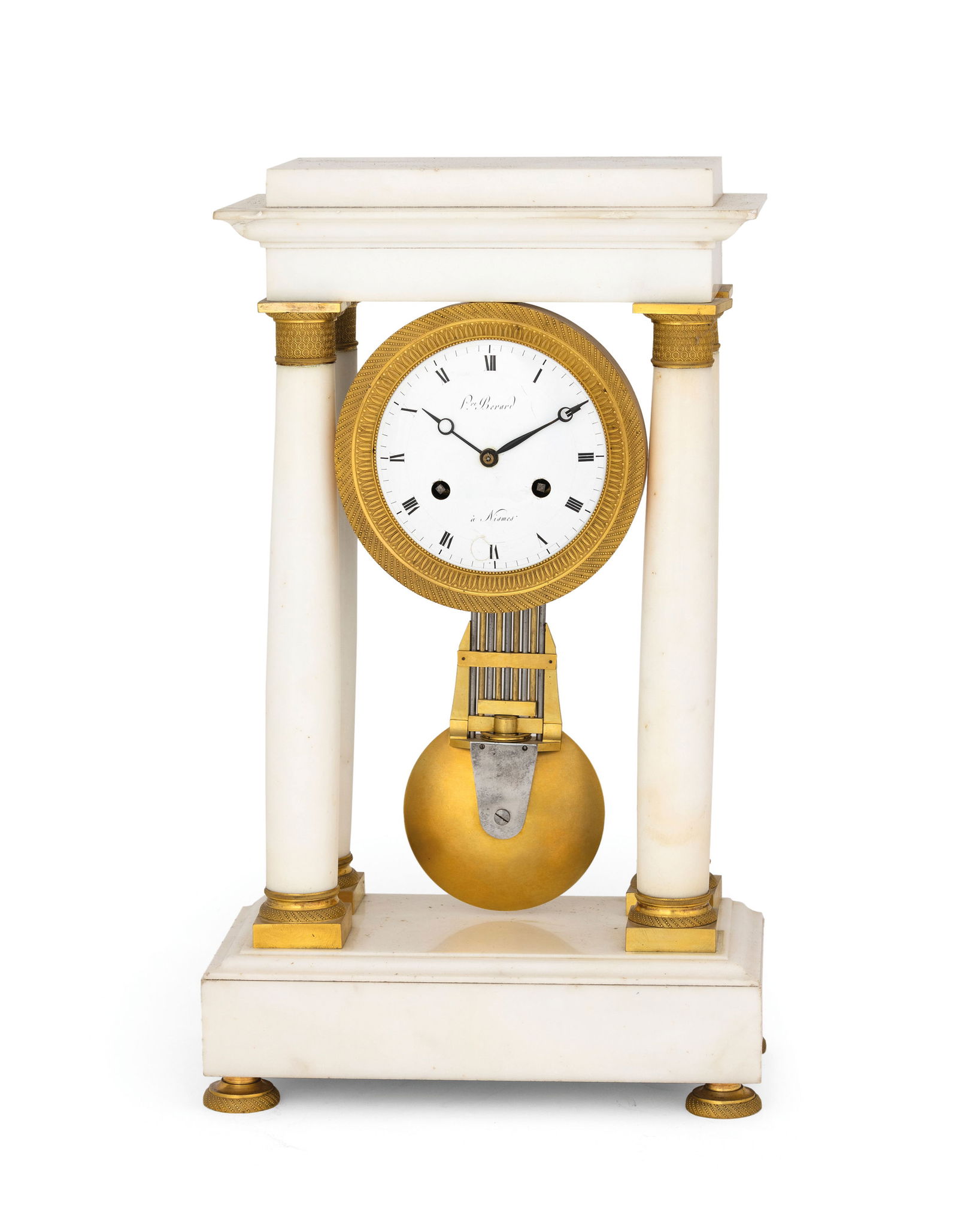 BERARD, OROLOGIO A PORTICO IN MARMO BIANCO, (1 of 4)