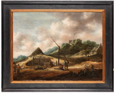 PIETER DE MOLIJN (attr. a): (Londra, 1595 - Haarlem, 1661) Paesaggio con pescatori Olio su tavola, cm 53,5X69,5 Provenienza: Vienna, Galleria San Lucas (1929, come Klaes Molenaer) Amsterdam, Christie's, 10 novembre 1997, lotto 5