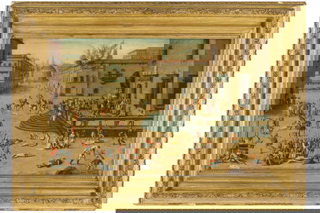 ANTOINE CARON (attr. a): (Beauvais, 1521 - Parigi, 1599) Il massacro dei Triumviri Olio su tavola, cm 48X77 Formatosi alla scuola di Fontainebleau con il Primaticcio e Nicolò dell'Abate tra il 1540 e il 1550, Antoine Car