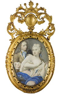 ROSALBA CARRIERA (attr. a): (Venezia, 1673 - 1757) Ritratto di dama Tempera su carta, cm 9X6,8 La qualità delle stesure e la freschezza cromatica inducono a supportare l'attribuzione collezionistica dell'opera a Rosalba Car