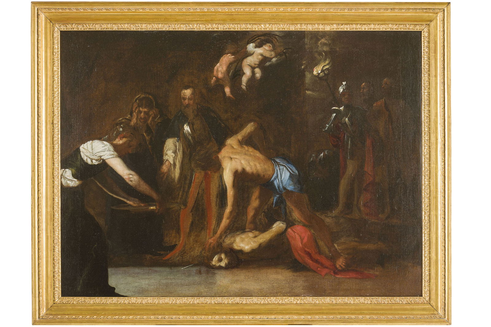 FRANCESCO MAFFEI: (Vicenza, 1605 circa - Padova, 1660) Il Martirio del Battista, 1640-1645 Olio su tela, cm 84X114 La formazione di Francesco Maffei avviene a Vicenza con Alessandro Maganza, guardando altresì i te