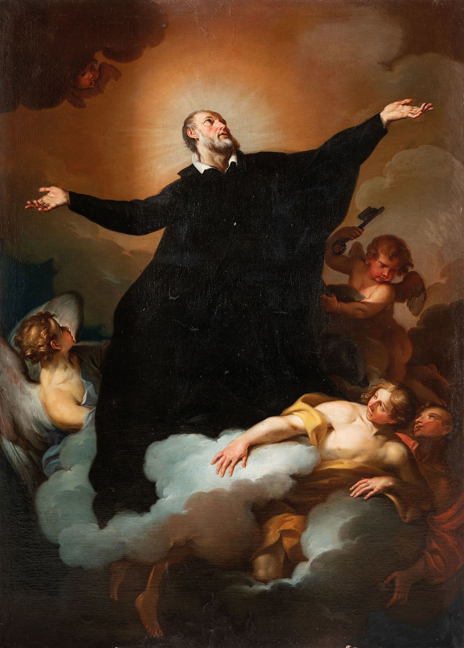 STEFANO POZZI: (Roma, 1699 - 1768) Ascensione di un padre gesuita o San Filippo Benizi? Olio su tela, cm 174,5X124 Bibliografia: Archivio Zeri, n. 61678 (come Stefano Pozzi; attribuzione di Stefano Susinno) Come ind