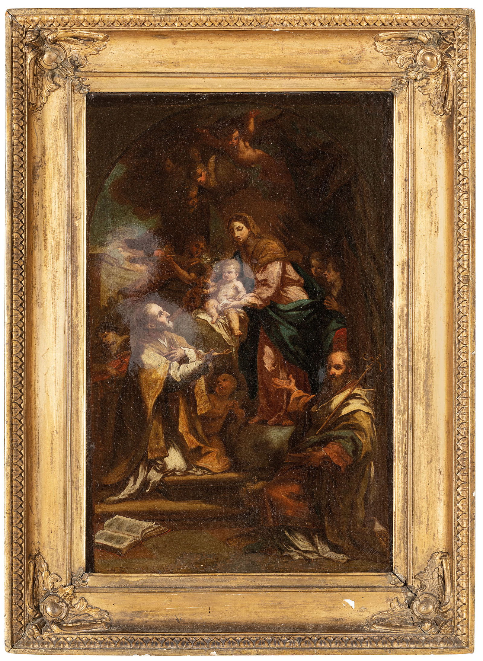 SEBASTIANO CONCA (attr. a): (Gaeta, 1680 - Napoli, 1764) Madonna con Bambino appare a san Filippo Neri e san Nicola di Bari Olio su tela, cm 71X47,3 Il dipinto è tratto dalla pala d'altare di Sebastiano Conca nella cappella