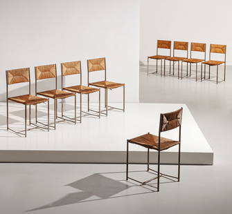 MARIO ASNAGO, CLAUDIO VENDER: Nove sedie. Metallo nichelato, corda di canapa intrecciata. Italia anni '60. cm 83x39x48 NINE CHAIRS ATTRIBUTED TO M. ASNAGO & C. VENDER Cfr.: M. Marelli, I mobili di Asnago e Vender, Canturium, no. 5