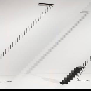 BRUNO GECCHELIN: Lampada da terra mod. Gesto. Marmo nero del Belgio, metallo cromato, alluminio verniciato. Produzione Skipper 1976. cm 222x17x25 A FLOOR LAMP BY B. GECCHELIN Domus, n. 563, ottobre 1976, p. 45. Buone