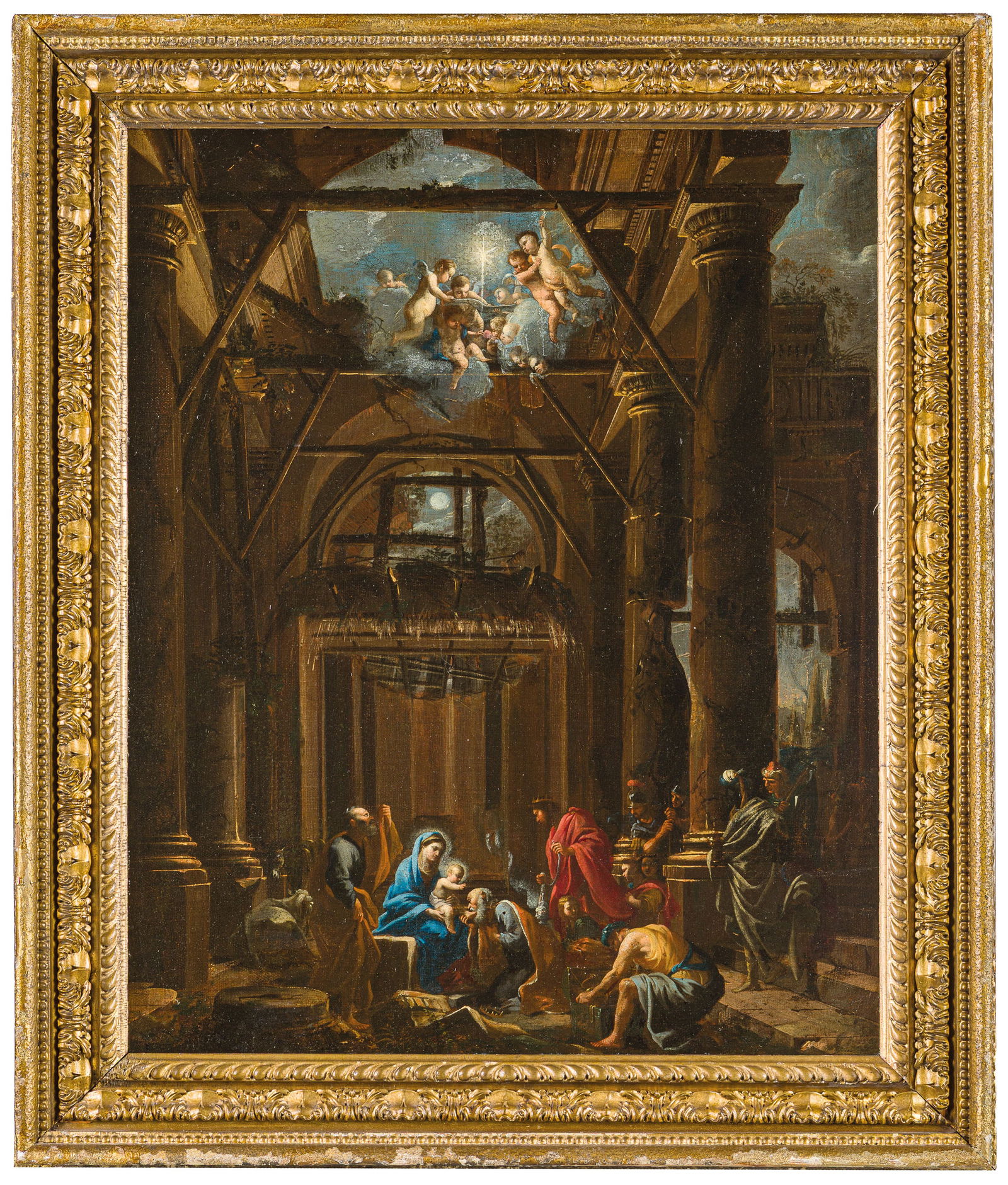JAN MIEL: (Beveren-Waas, 1599 - Torino, 1663) Adorazione dei Magi Olio su tela, cm 72,3X59,7 Provenienza: Collezione Lord Belper Londra, Christie's, 30 luglio 1976, lotto 16 (come Jan Miel) Collezione privata B
