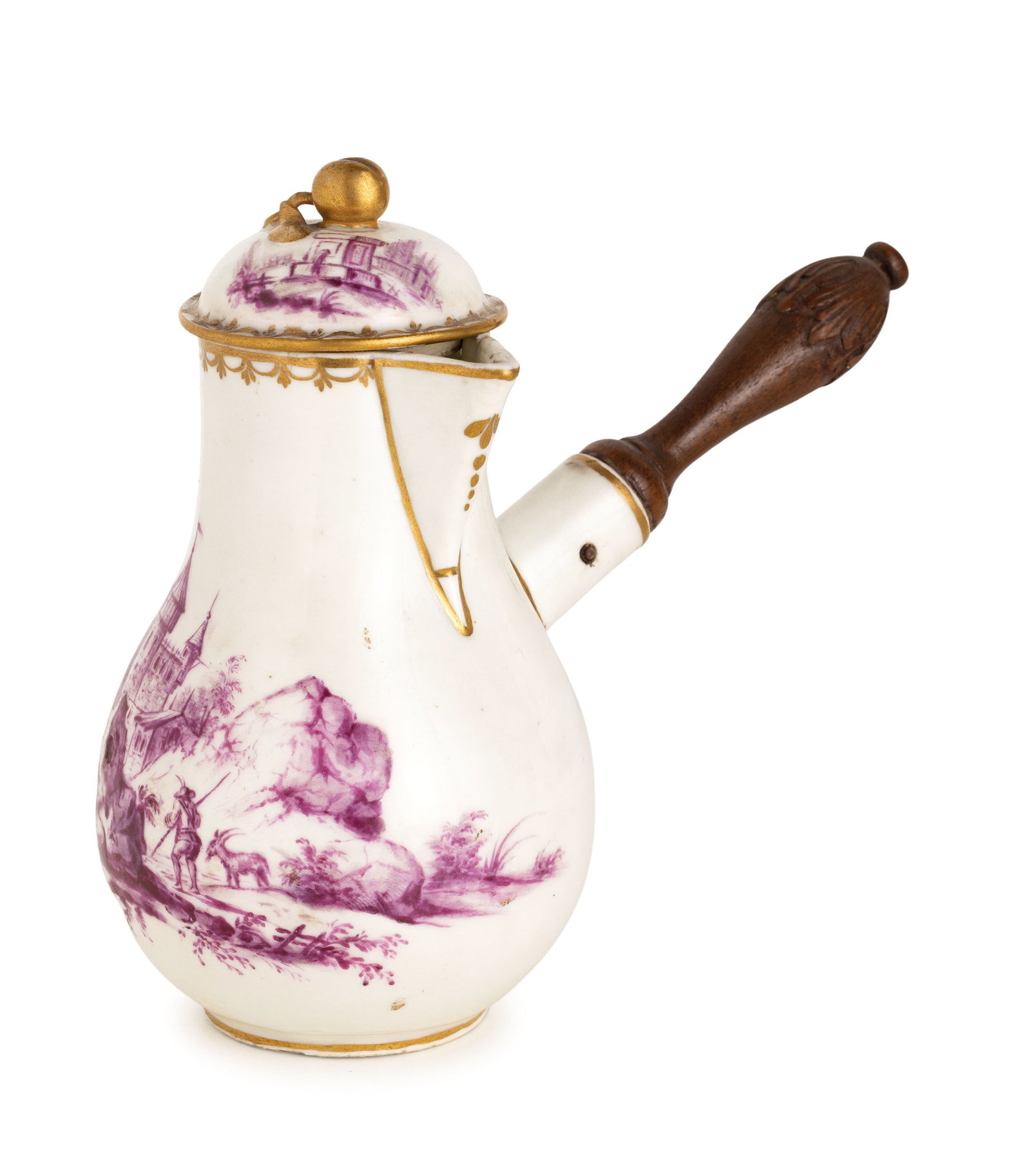 CIOCCOLATIERA IN PORCELLANA PORPORA E ORO, MANIFATTURA (1 of 1)