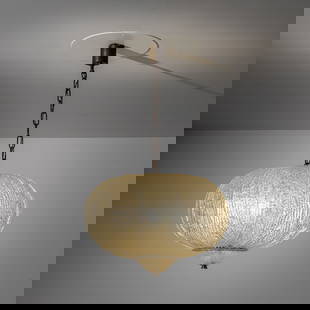 ERCOLE BAROVIER: Lampada a sospensione. Metallo verniciato, ottone, vetro lavorato a caldo. Esecuzione Barovier & Toso, anni '40. cm 110x55x55 A CEILING LAMP BY E. BAROVIER Buone condizioni generali. Piccole righe, le