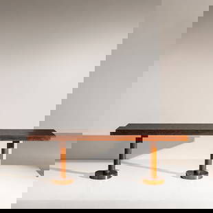 GIO PONTI: Tavolo realizzato per la sala da pranzo della motonave Conte Grande anni '50. Legno di faggio, ottone, linoleum. Perizia Gio Ponti Archives. cm 85&#215;249x70 A DINING TABLE BY G. PONTI Archivio Paolo
