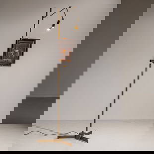 ANGELO LELII: Lampada da terra mod. 12377 Cavalletto. Ottone, alluminio verniciato. Produzione Arredoluce anni '70. cm 210x100 A FLOOR LAMP BY A. LELII A. Pansera, A. Padoan, A. Palmaghini, Arredoluce catalogo ragi