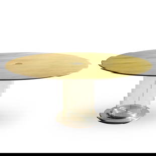 CLAUDIO SALOCCHI: Tavolo della serie Ellisse. Alluminio pressofuso, perspex, marmo. Produzione Sormani 1968 circa cm 74x180x130 A TABLE BY C. SALOCCHI Domus, n.479, ottobre 1969, p. 23. Buone condizioni generali. Picco