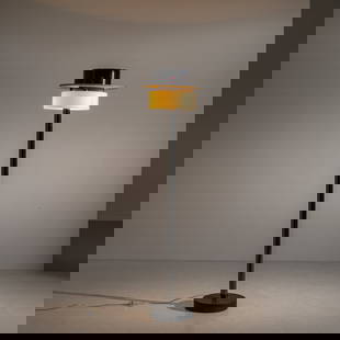 ETTORE SOTTSASS: Lampada da terra mod. Ratrih. Marmo, metallo cromato, metallo brunito, vetro, alluminio. Produzione Venini 2017. Firma, anno e produttore incisi sul vetro cm 172x43 A FLOOR LAMP BY E. SOTTSASS Condizi