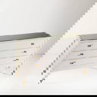 CARLO DE CARLI: Cassettone mod. DC 154. Legno laccato, ottone, cristallo colorato e specchiato. Produzione Sormani, 1964 ca. cm 83x143x54 A CHEST OF DRAWERS BY C.DE CARLI Domusn. 410, gennaio 1964, p. d/190; Pietro T