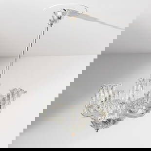 ERCOLE BAROVIER: Lampada a sospensione. Metallo, vetro lavorato a clado. Produzione Barovier & Toso anni '40. cm 104x68 A CEILING LMAP BY E. BAROVIER Buone condizioni generali. Piccole righe, leggeri graffi, normali s