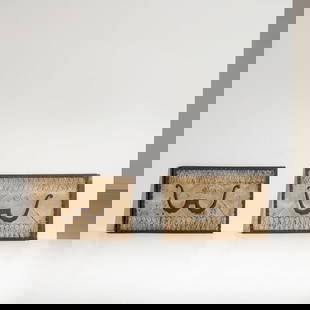 GIO PONTI: Due pannelli decorativi. Metallo smaltato, ottone. Provenienza Villa B., Lissone, Anni '40. cm 65x105x2 ca. TWO WALL PANEL BY G. PONTI I due pannelli erano inserito in un progetto architettonico di cu