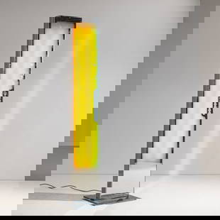 CARLOTTA DE BEVILACQUA: Lampada da terra mod. Rigel. Acciaio cromato, acciaio satinato, vetro specchiato. Munita di telecomando. Produzione Artemide anni 2000. cm 196x45x46 A FLOOR LAMP BY C. DE BEVILACQUA Buone condizioni g