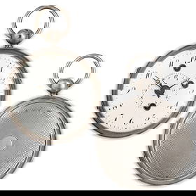 VACHERON GENEVE, OROLOGIO DA TASCA A VERGA, CON: SVEGLIARINO, SVIZZERA 1820 CIRCA casa in argento diametro 49 mm, quadrante in smalto bianco con numeri arabi, tre fori di carica (tempo-sveglia-lancetta sveglia), lancette breguet, vetro minerale, fon