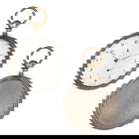 BREGUET, OROLOGIO DA TASCA AUTOMATICO, CON SUONERIA: ORE E QUARTI, SVIZZERA 1820 CIRCA cassa in argento diametro 65 mm, quadrante in smalto bianco con numeri arabi, secondi a ore 12, quadrante della riserva di carica a ore sei, lancette Breguet, fondell