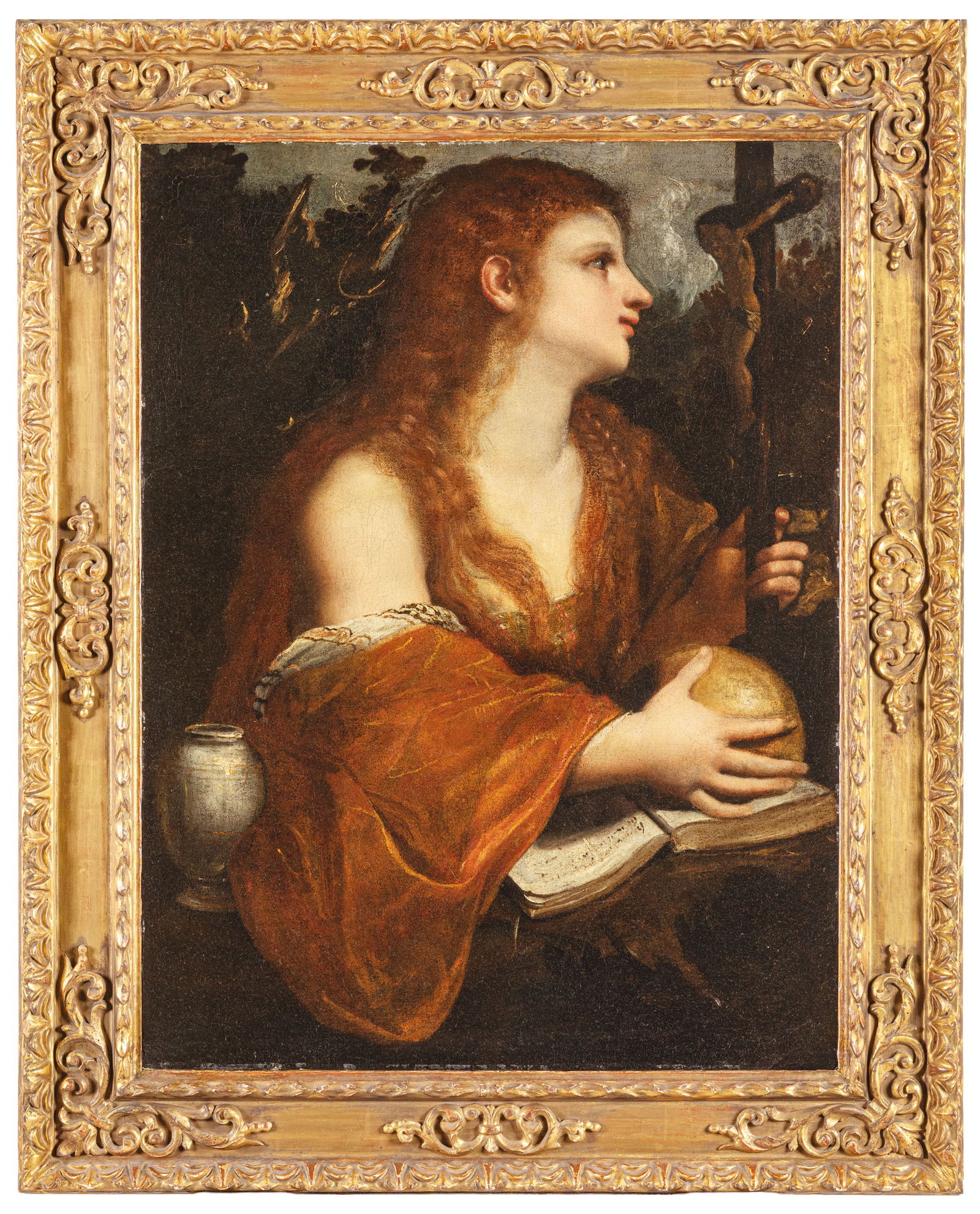 ANNIBALE CARRACCI: (Bologna, 1560 - Roma, 1609) Maddalena Olio su tela, cm 76,5X58 Esposizioni: Gli esordi dei Carracci e gli affreschi di Palazzo Fava, Bologna, Pinacoteca Nazionale, 1984, p. 179, n. 123, illustrato- T