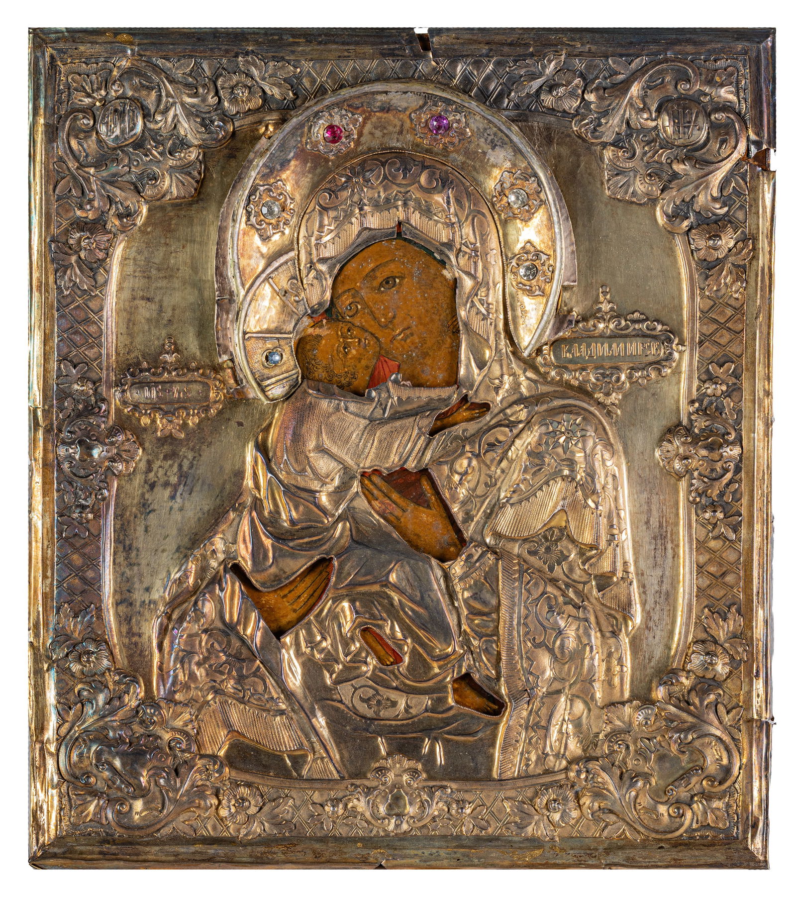 ICONA RUSSA RAFFIGURANTE LA VERGINE DI VLADIMIR CON (1 of 1)