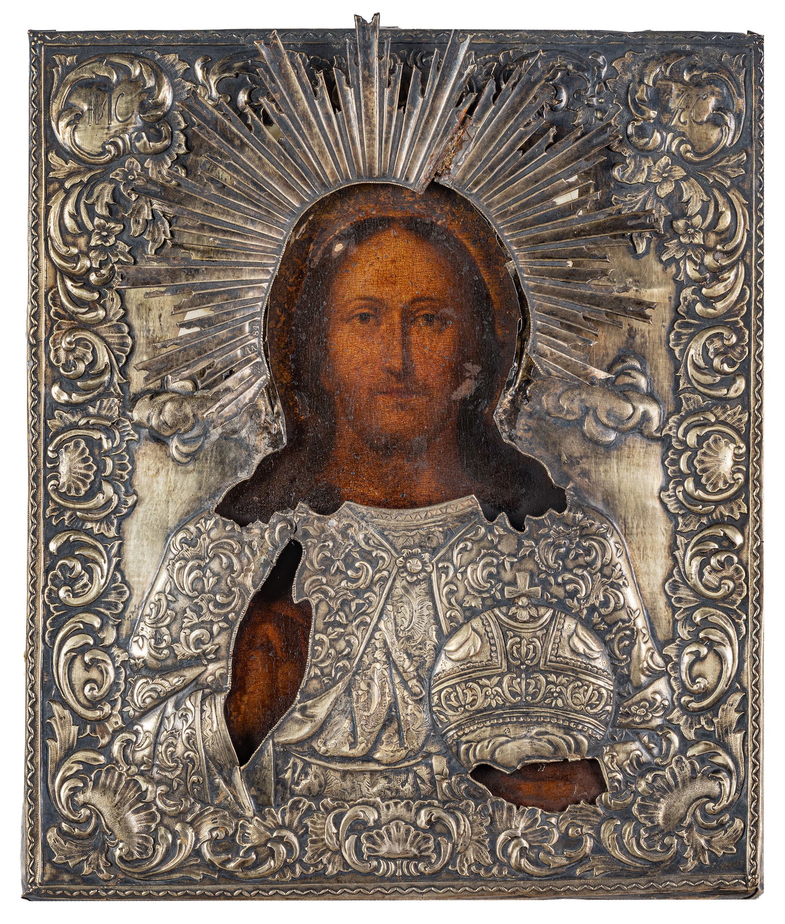 ICONA RUSSA RAFFIGURANTE CRISTO CON RIZA IN ARGENTO, (1 of 1)