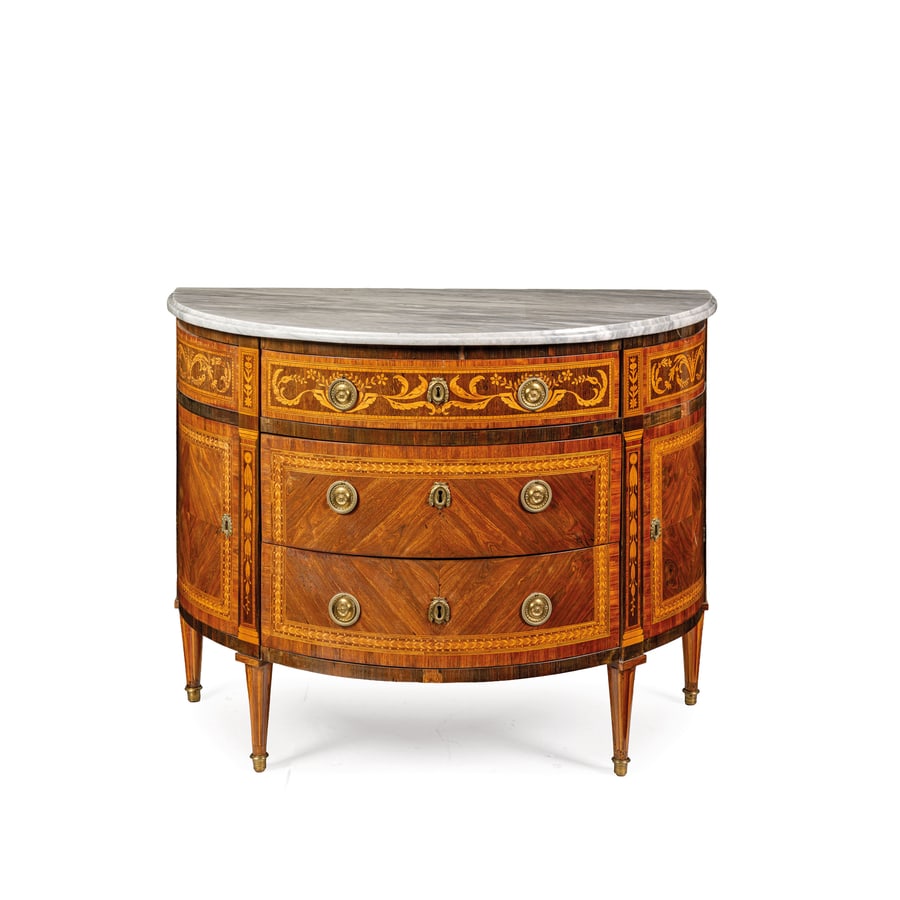 CASSETTONE A DEMILUNE IMPIALLACCIATO IN LEGNI VARI, (1 of 3)