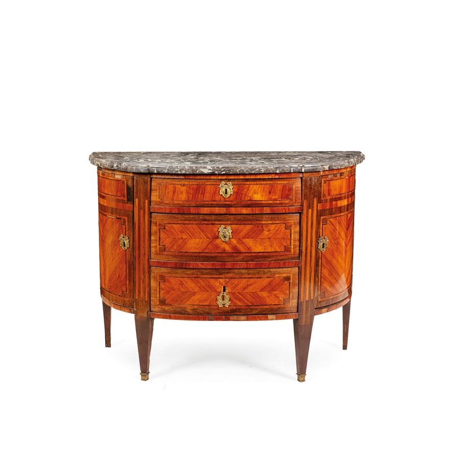 CASSETTONE DEMI-LUNE IMPIALLACCIATO IN LEGNI VARI, (1 of 4)