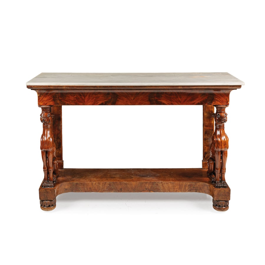 CONSOLE IN LEGNO IMPIALLACCIATO IN LEGNO DI MOGANO, (1 of 4)