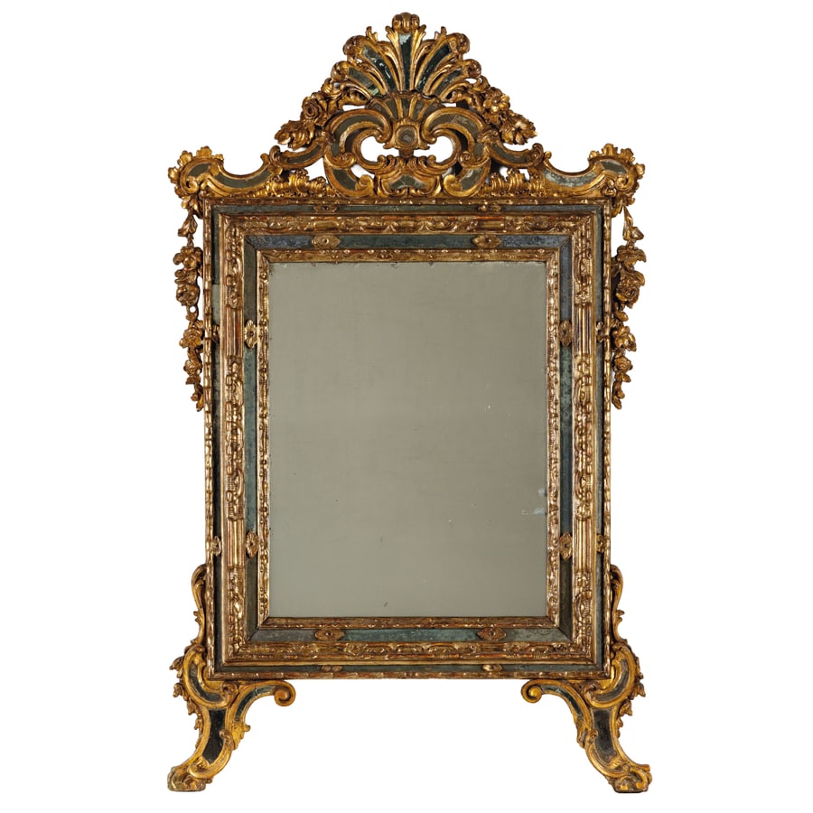 SPECCHIERA IN LEGNO INTAGLIATO E ARGENTATO, XVIII (1 of 2)