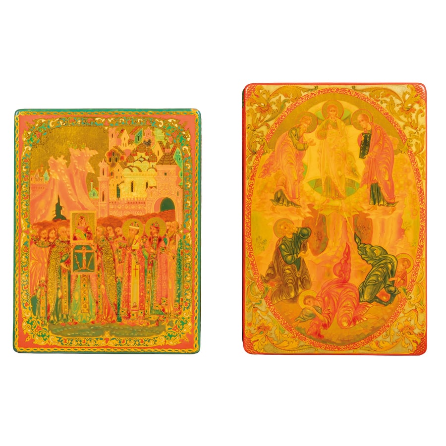 DUE SCATOLE PORTA OGGETTI IN LEGNO DIPINTO, (1 of 5)