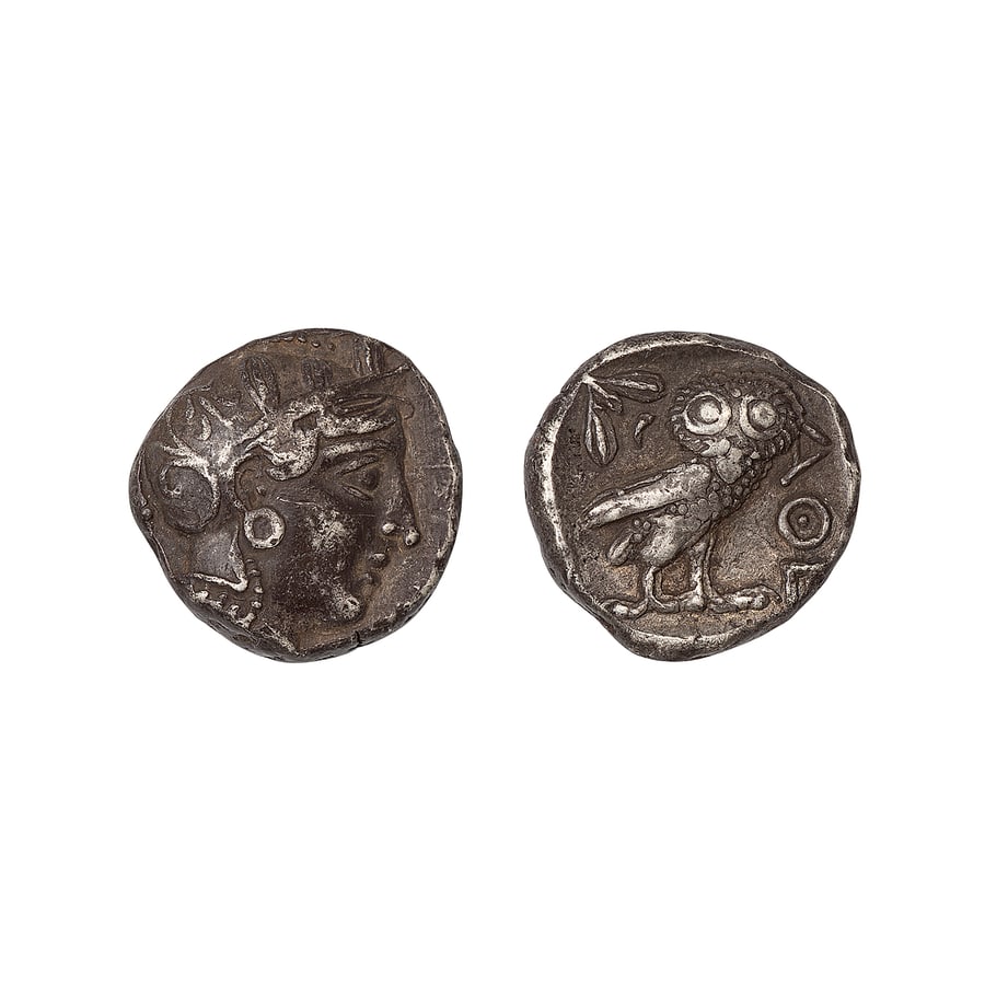 MONETE GRECHE. ATENE. (403-365 a.C. circa) TETRADRAMMO: Argento 17,16 gr. 22 mm. D. Testa elmata di Atena a destra. R: Civetta di fronte. Spedizione limitata all'Italia Domestic shipping only (Italy) Bibliografia: SNG Copenhagen 31 Provenienza: Giuseppe Na