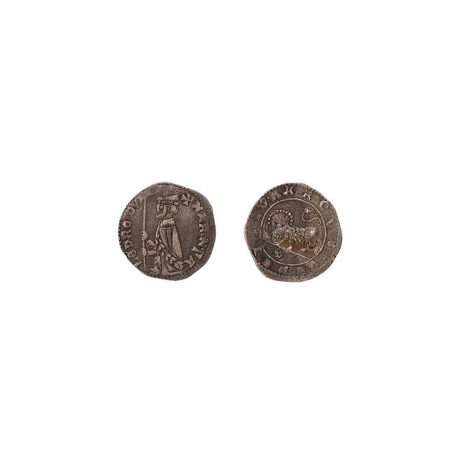 ZECCHE ITALIANE. VENEZIA - FALIERO MARINO LV DOGE: (1354-1355) SOLDINO Argento. 0,60 gr. 15 mm. R2. D: MARIN. FA LEDRO. DVX. Il Doge inginocchiato a sin. tiene un vessillo. R: S. MARCVS VENETI. Leone rampante con aureola, tiene nelle zampe anteriori u