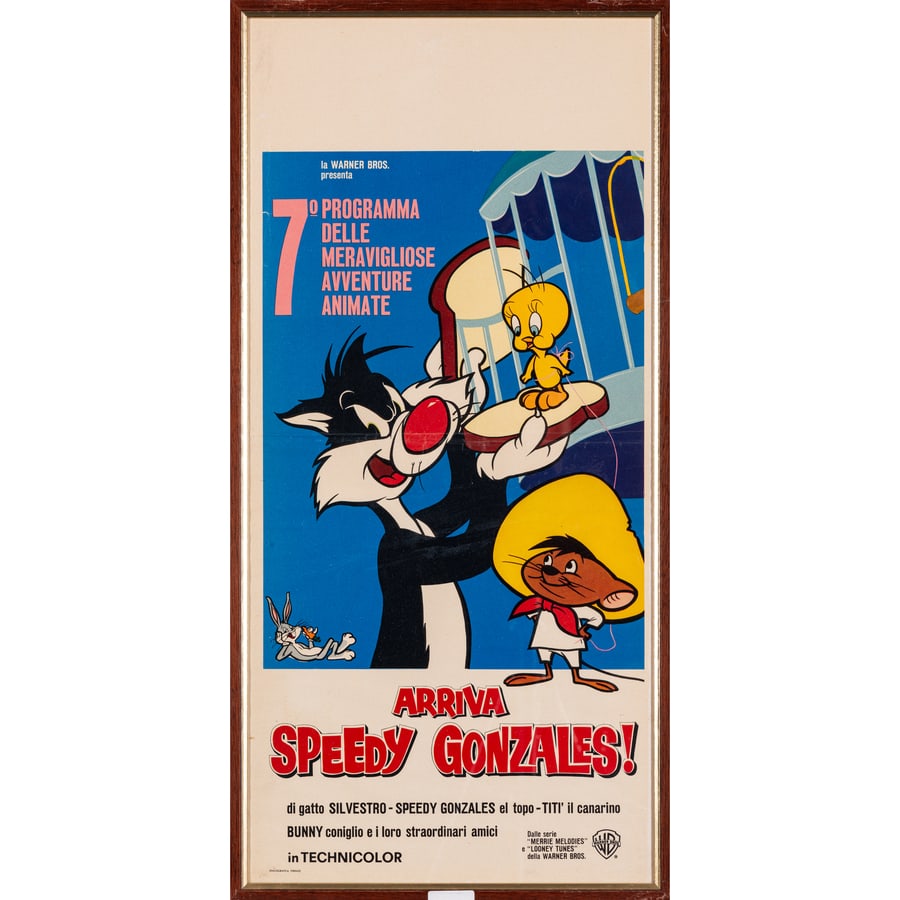 'Yogi, Cindy & Bubu' e 'Arriva Speedy Gonzales!': Nr. 2 Locandine Epoca Anni '70 Misure h 70 x L 33 cm Provviste di Cornice/Vetro Status Report B