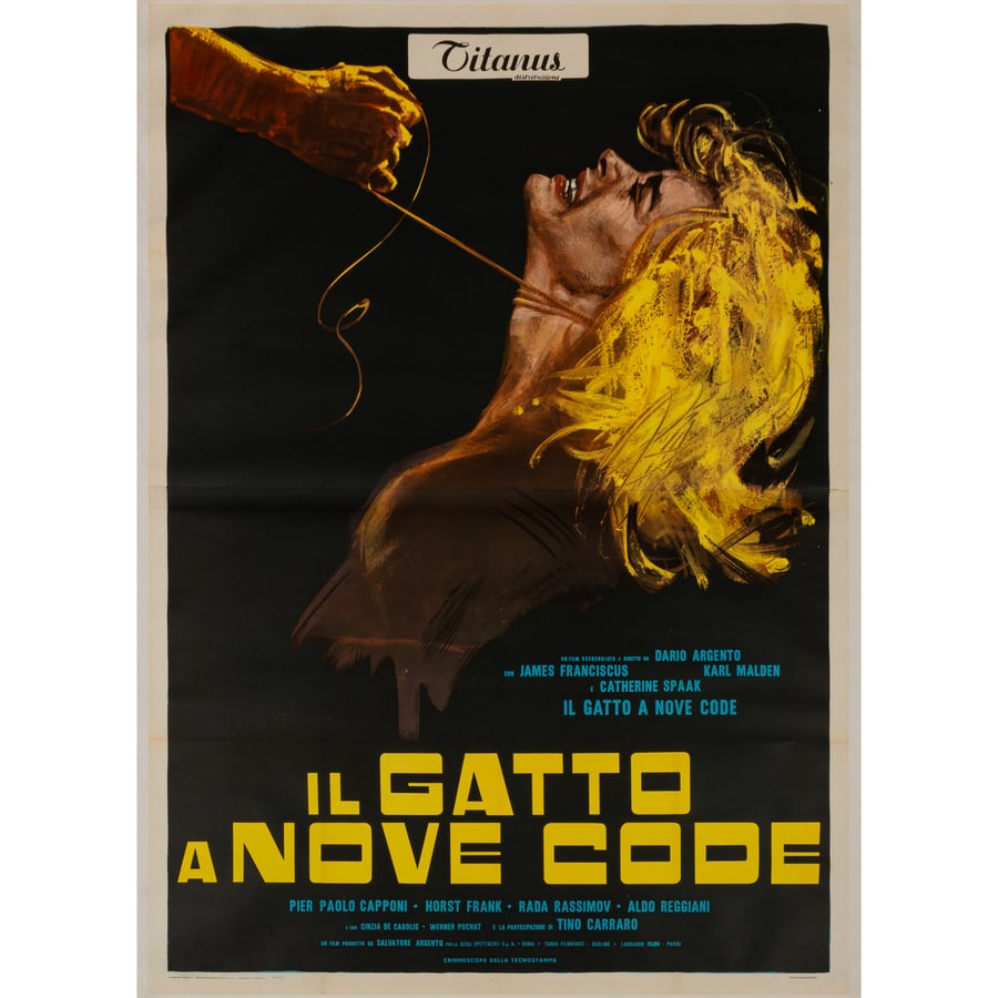 'Il Gatto a Nove Code': [Diretto da Argento Dario] Prima Edizione Italiana, 1971 Edito Lito P. Ragioni, Roma Formato 4F [h 200 x L 140 cm] [Telato Professionalmente] Status Report A
