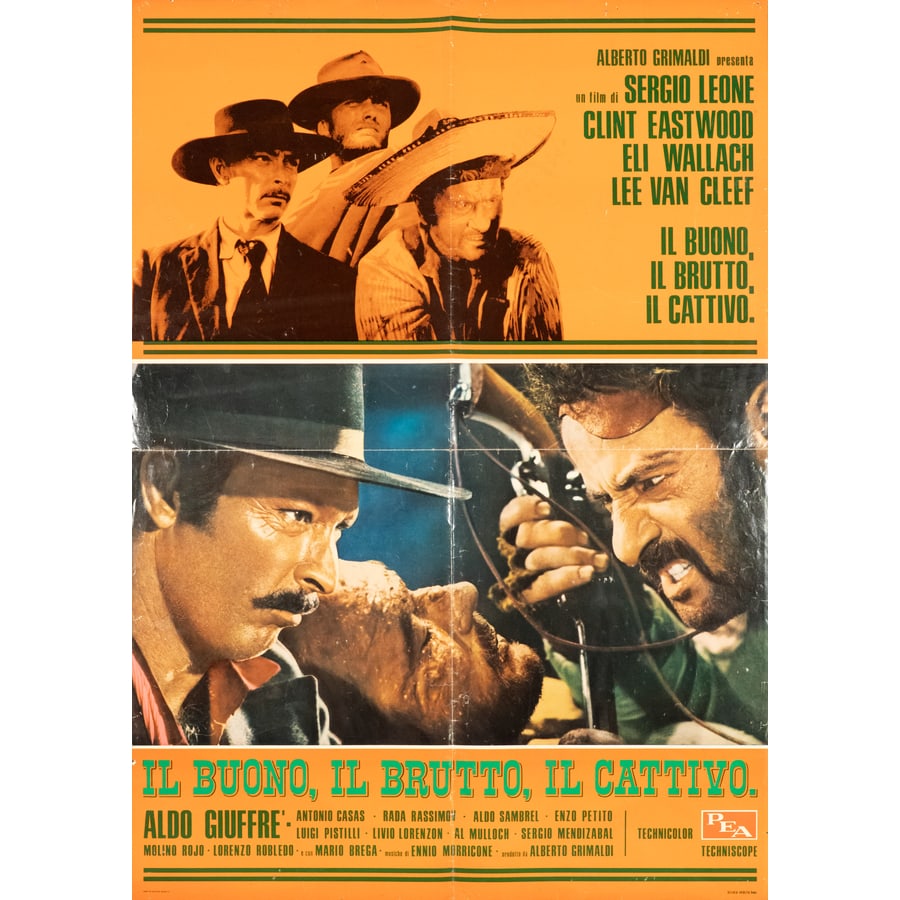'Il Buono, Il Brutto e Il Cattivo': [Clint Eastwood / Eli Wallach / Lee Van Cleef] [Regia di Sergio Leone] [Musiche di Ennio Morricone] Soggettone Promozionale Edizione Italiana, 1966 Edito Selenia Fotolito, Roma Formato 1F [h 95 x L 67