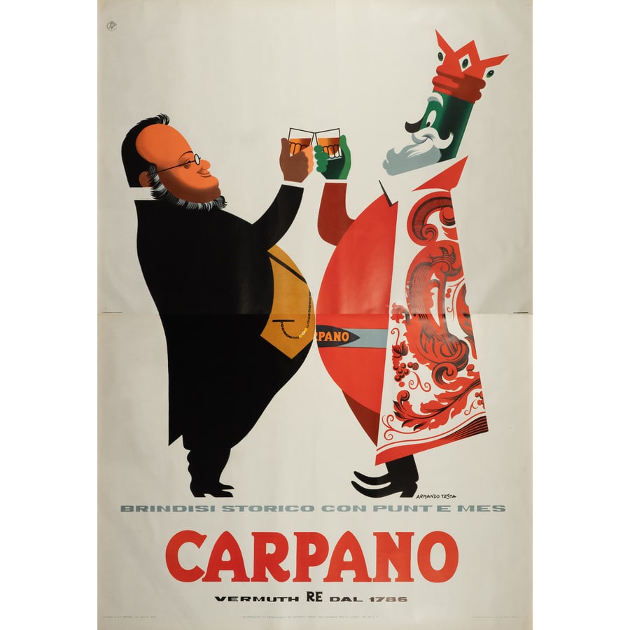 'Brindisi Storico con Punt & Mes' [Cavour]: Manifesto Litografia [Non Telato] by Testa Armando Edito Arti Grafiche Pirovano, Milano Epoca 1956 ca. Misure h 200 x L 140 cm Status Report B/A