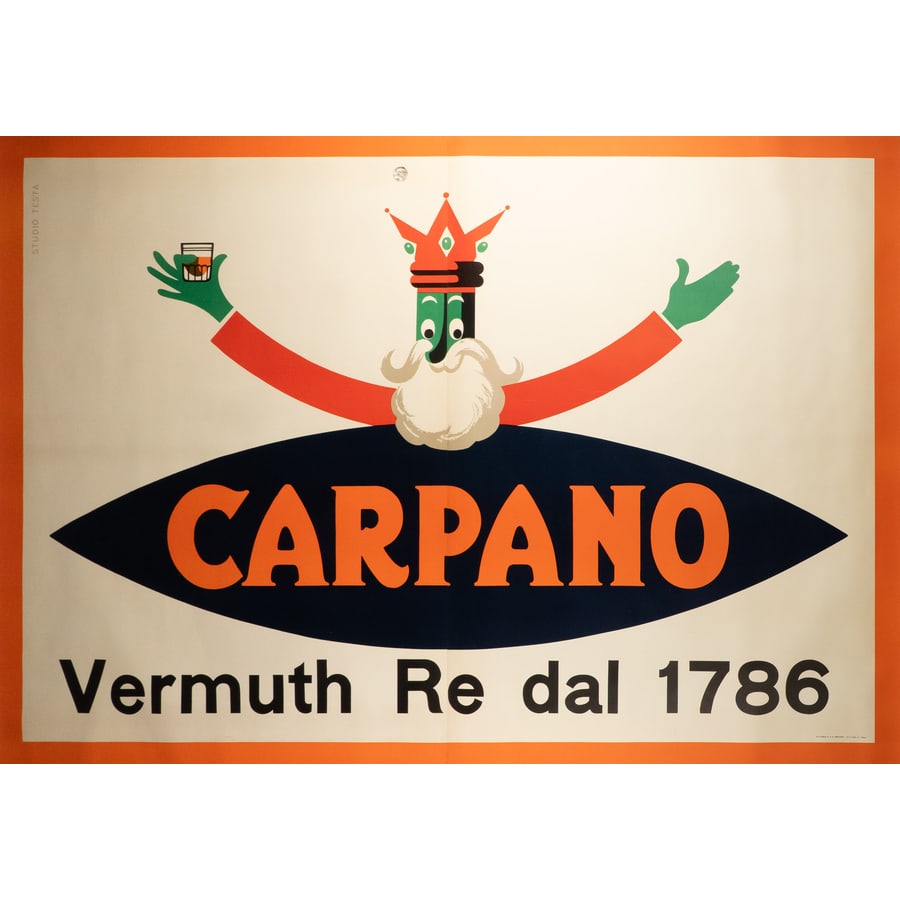 'Carpano, Vermuth Re dal 1786' [Abbraccio]: Manifesto Litografia [Telato] by Testa Armando Edito Arti Grafiche Pirovano, Milano Epoca 1955 ca. Misure h 140 x L 200 cm Status Report A/B